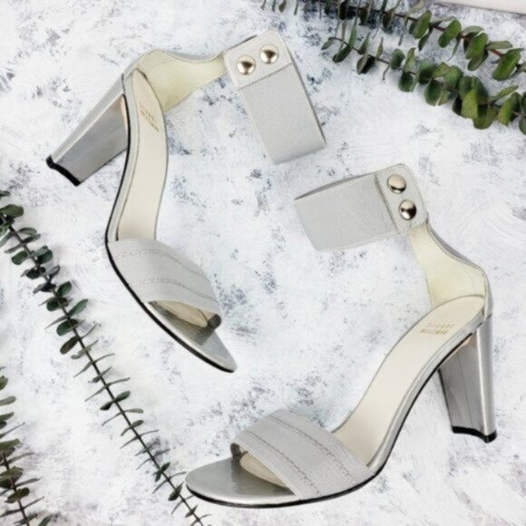 New Stuart Weitzman Chic Metallic Ankle Strap Heels Shoes size 6B - Picture 2 of 10